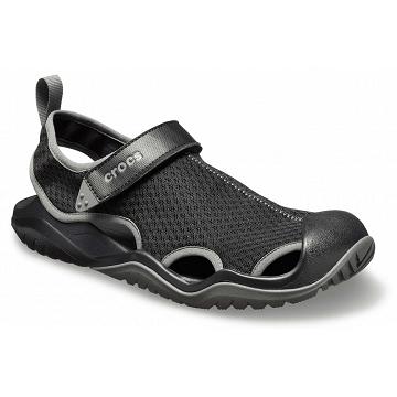 Crocs Swiftwater™ Mesh Deck Men's Sandals Black | Australia 1207AHKP